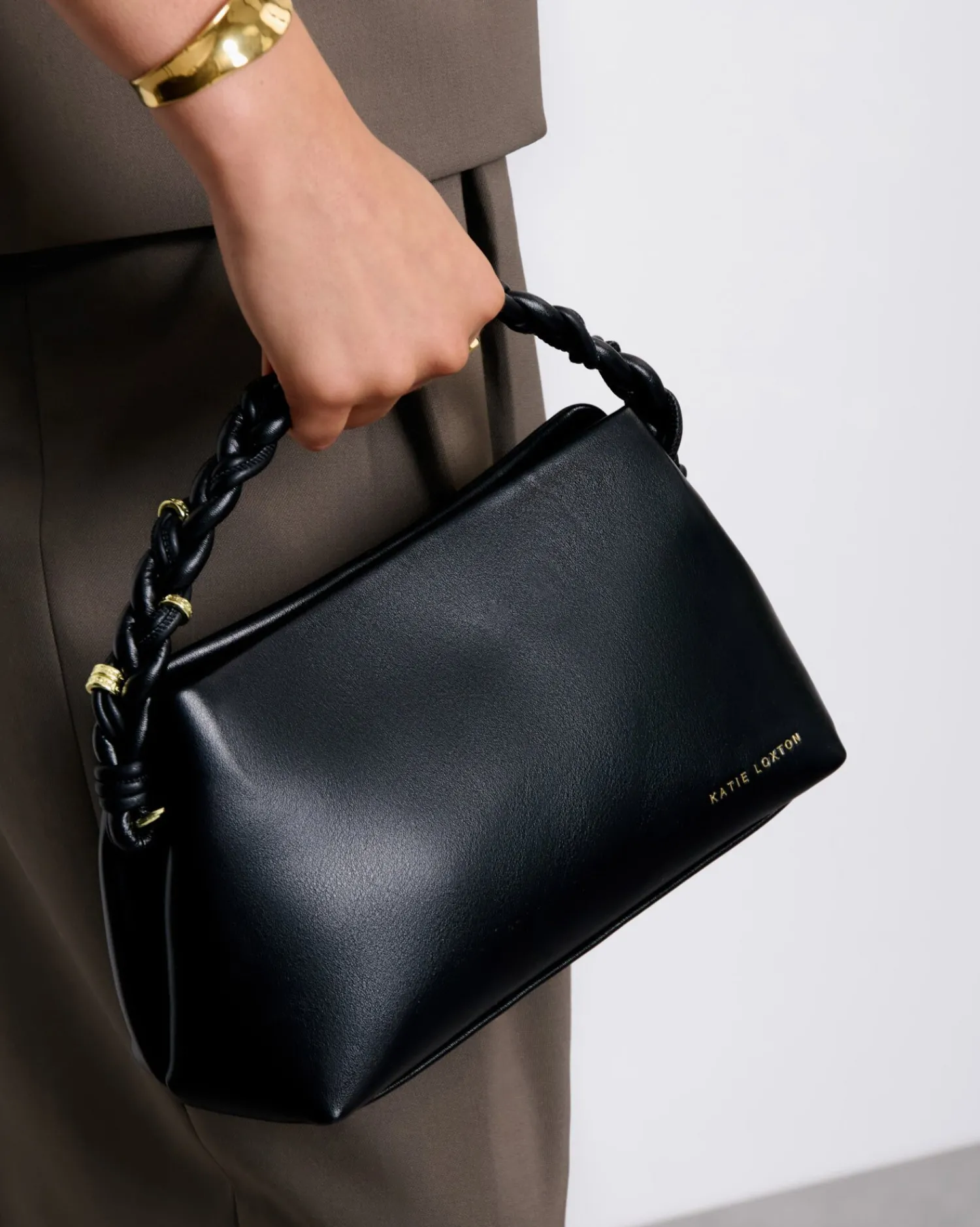 Katie Loxton Arden Braided Top Handle Bag Black