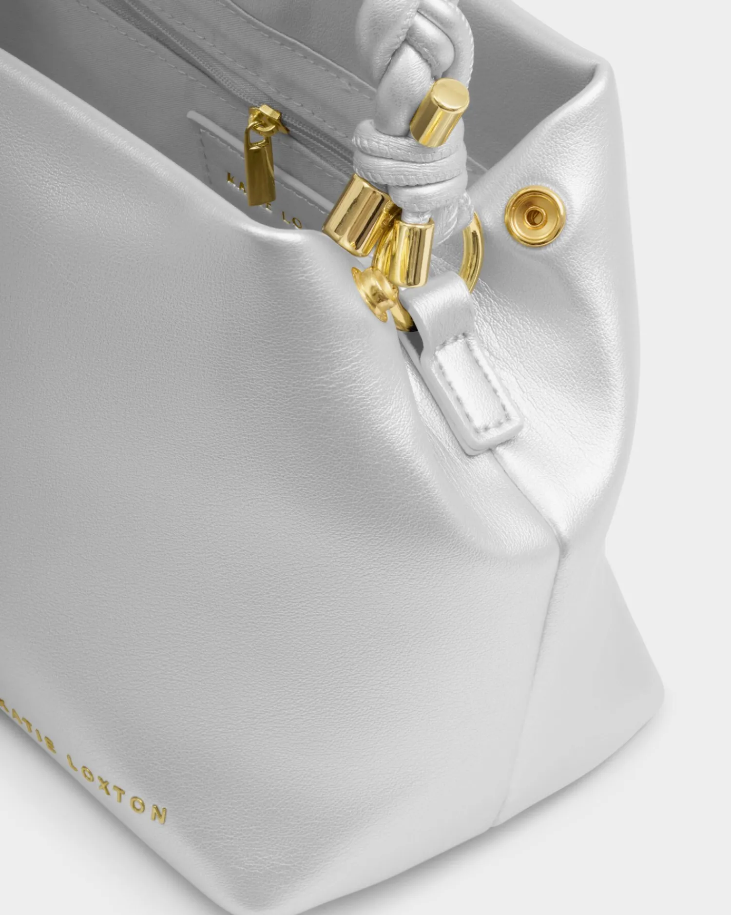 Katie Loxton Arden Braided Top Handle Bag Silver Outlet