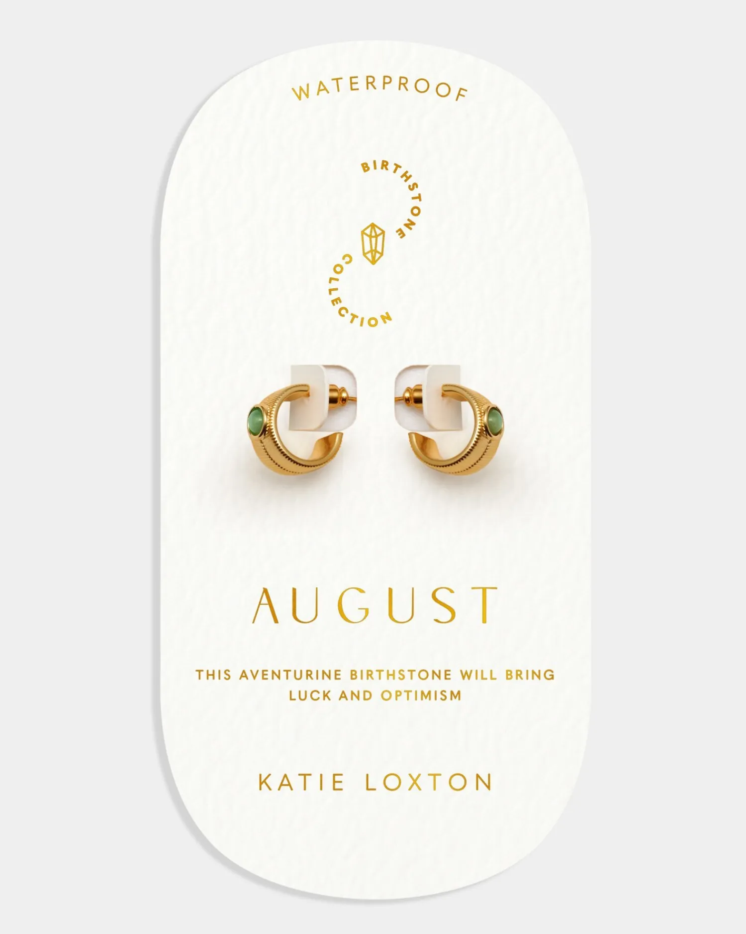 Katie Loxton ' Waterproof Gold Birthstone Hoop Earrings August New
