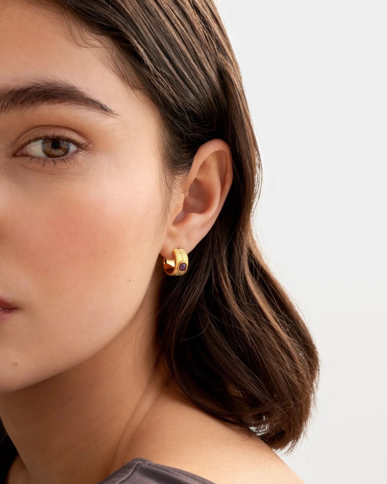 Katie Loxton ' Waterproof Gold Birthstone Hoop Earrings February Hot