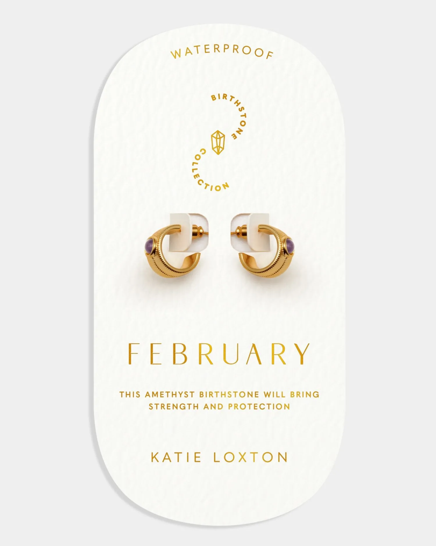 Katie Loxton ' Waterproof Gold Birthstone Hoop Earrings February Hot