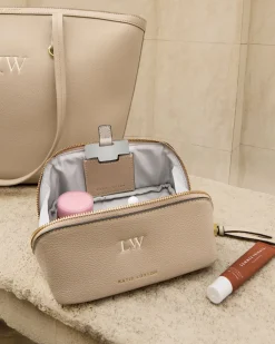 Katie Loxton Fold-Out Mirror Makeup Bag Light Taupe Sale