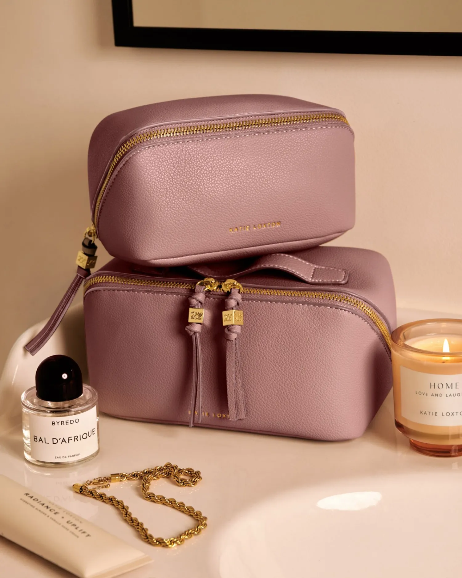 Katie Loxton Fold-Out Mirror Makeup Bag Deep Rose Hot