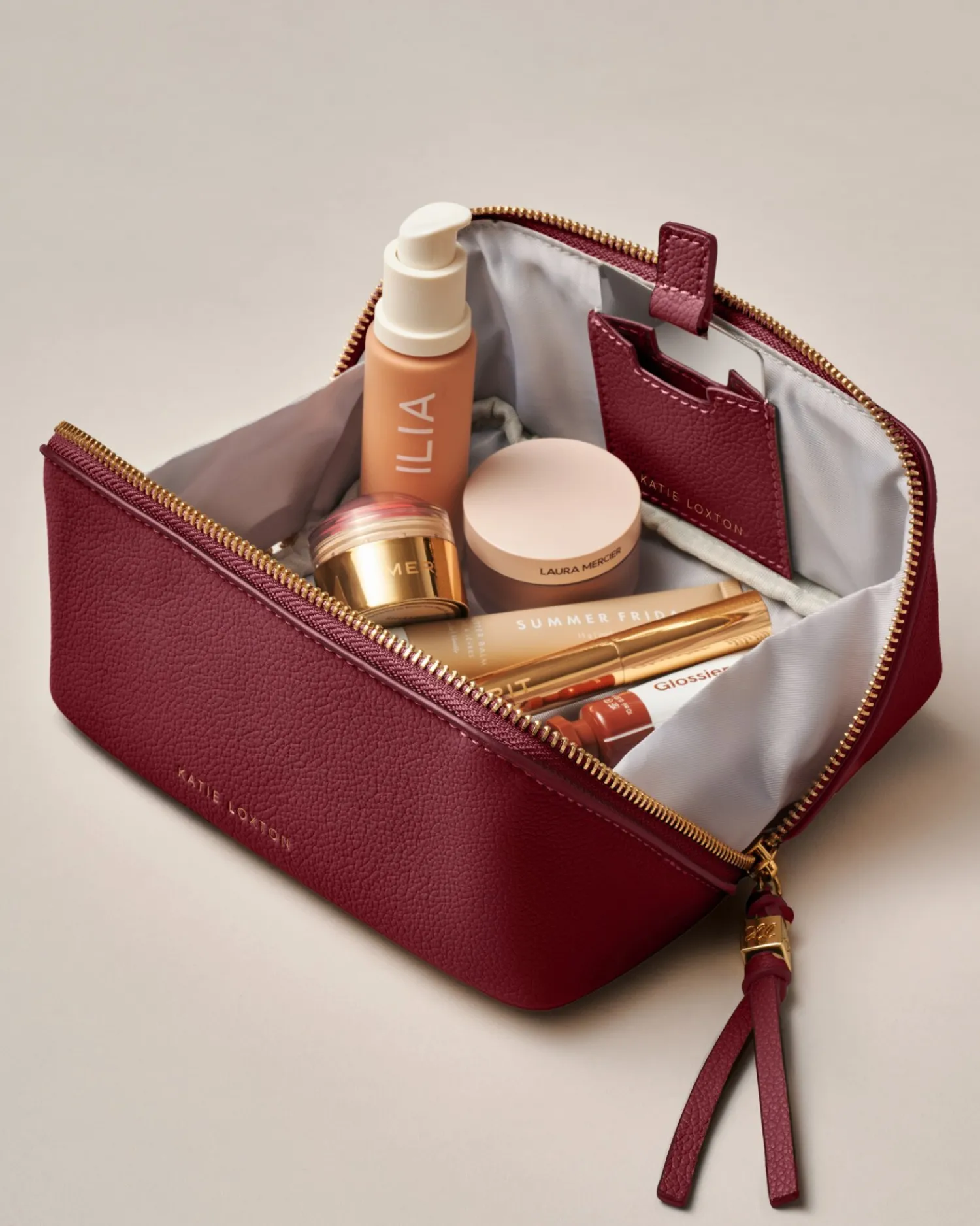 Katie Loxton Fold-Out Mirror Makeup Bag Cherry New