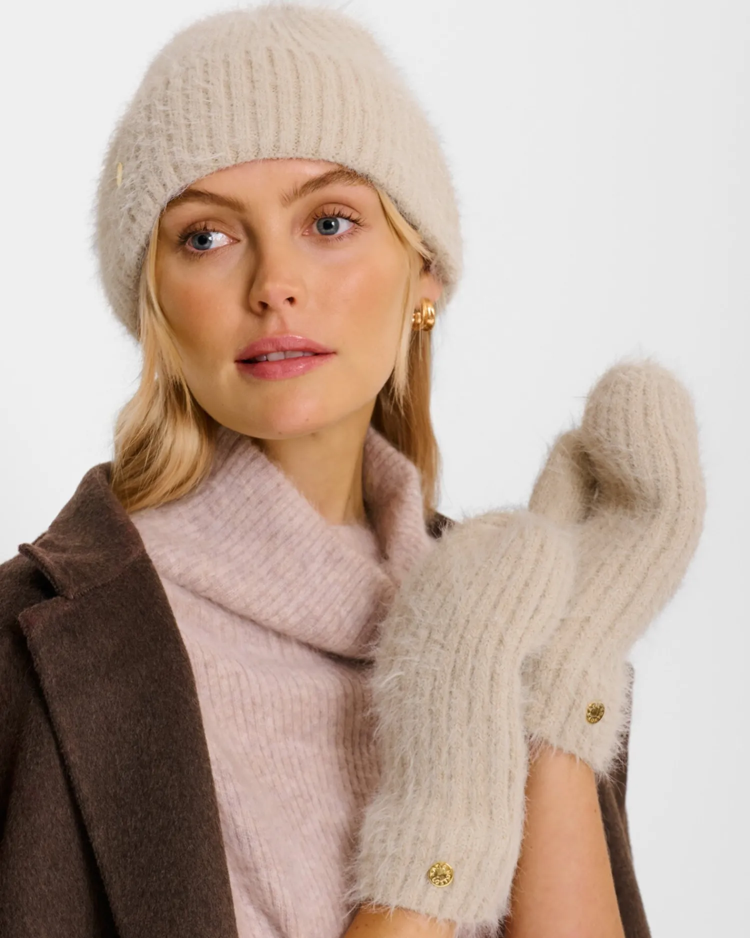 Katie Loxton Gift Boxed Hat & Mittens Set Taupe Hot