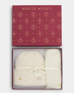 Katie Loxton Gift Boxed Hat & Mittens Set White Outlet