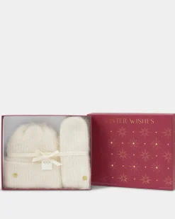 Katie Loxton Gift Boxed Hat & Mittens Set White Outlet