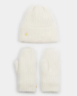 Katie Loxton Gift Boxed Hat & Mittens Set White Outlet