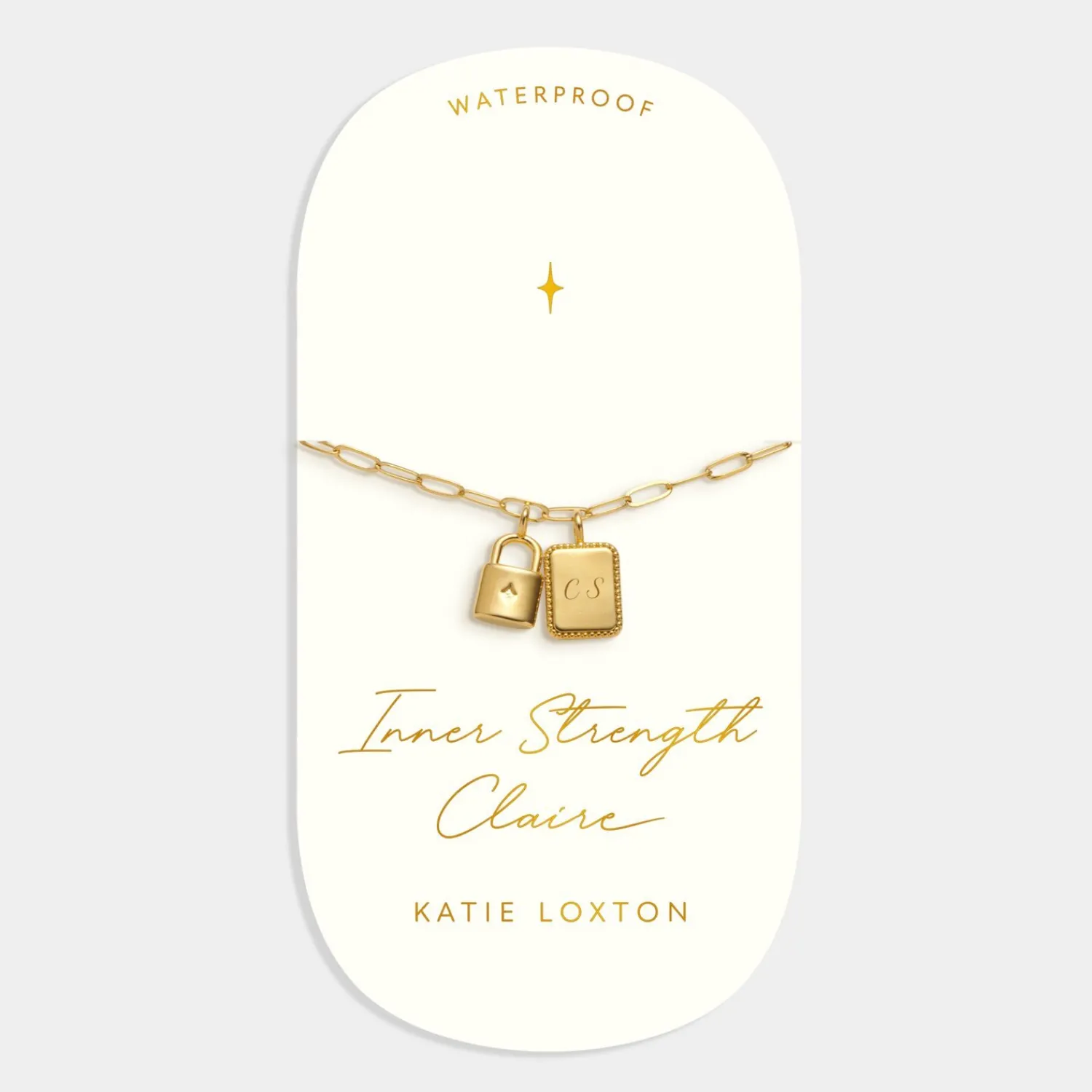 Katie Loxton ' Waterproof Gold Charm Bracelet Inner Strength Clearance