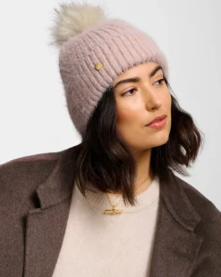 Katie Loxton Knitted Pom Pom Hat Dusty Pink New
