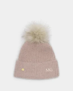 Katie Loxton Knitted Pom Pom Hat Dusty Pink New