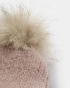 Katie Loxton Knitted Pom Pom Hat Dusty Pink New