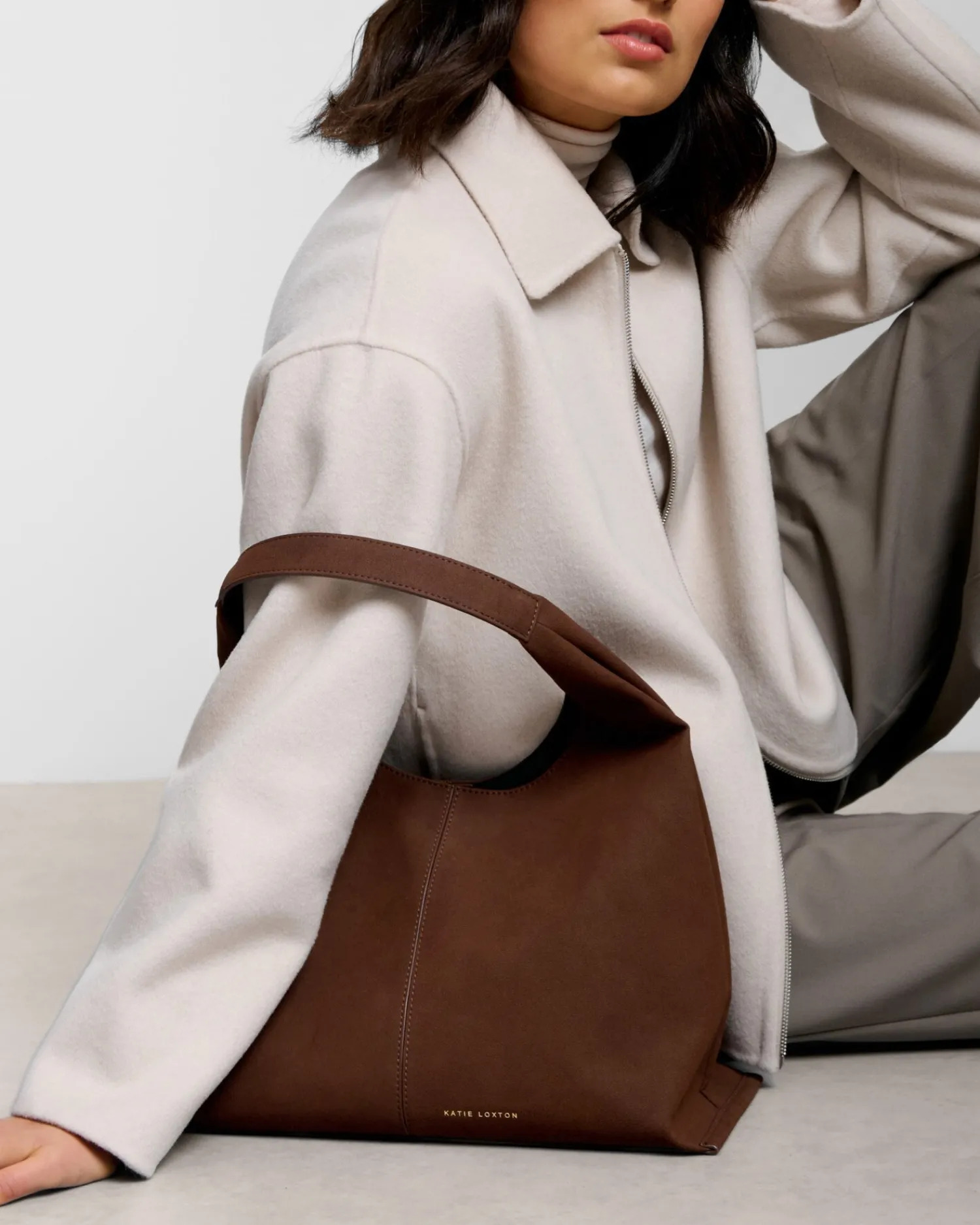 Katie Loxton Laila Suedette Shoulder Bag Dark Chocolate New