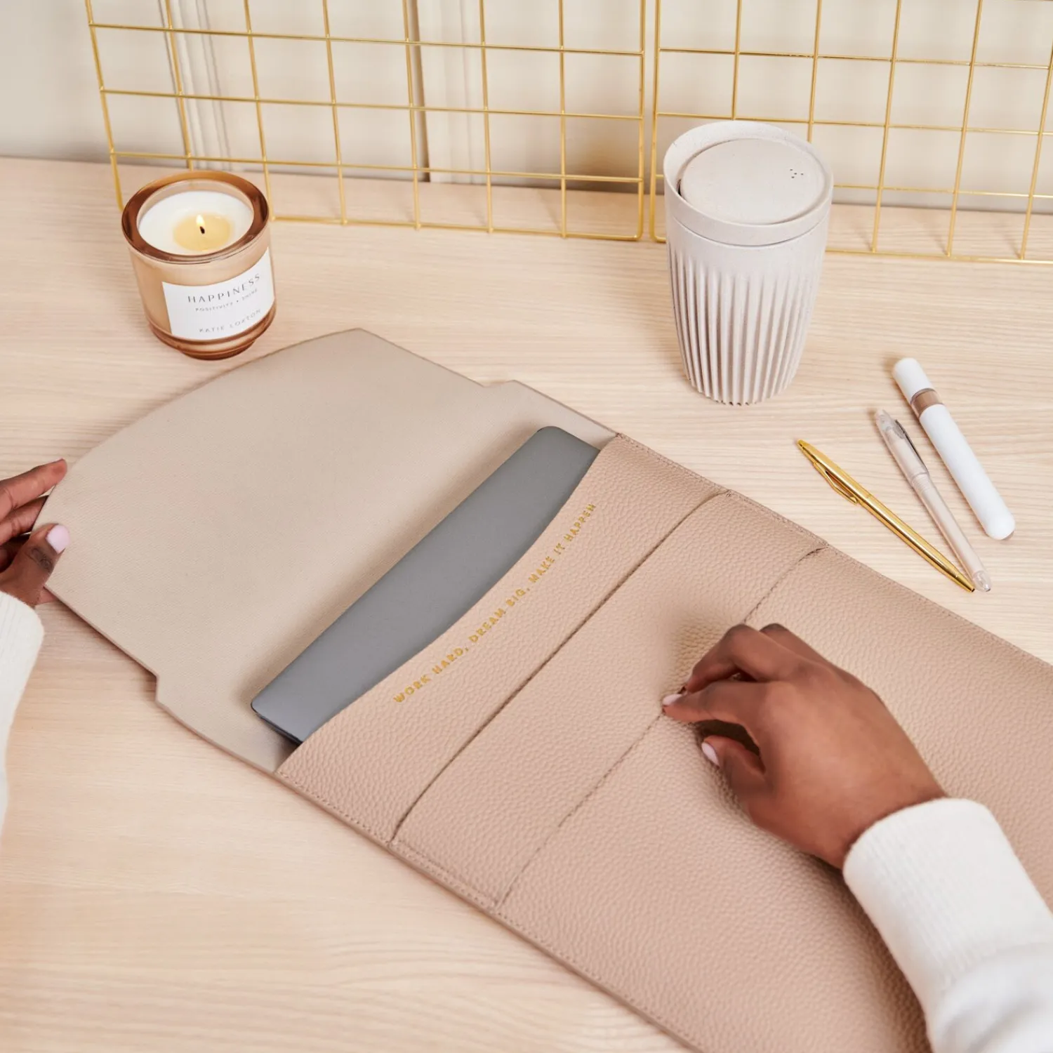 Katie Loxton Laptop Sleeve 'Dream Big, Work Hard, Make It Happen' Nude Pink Hot