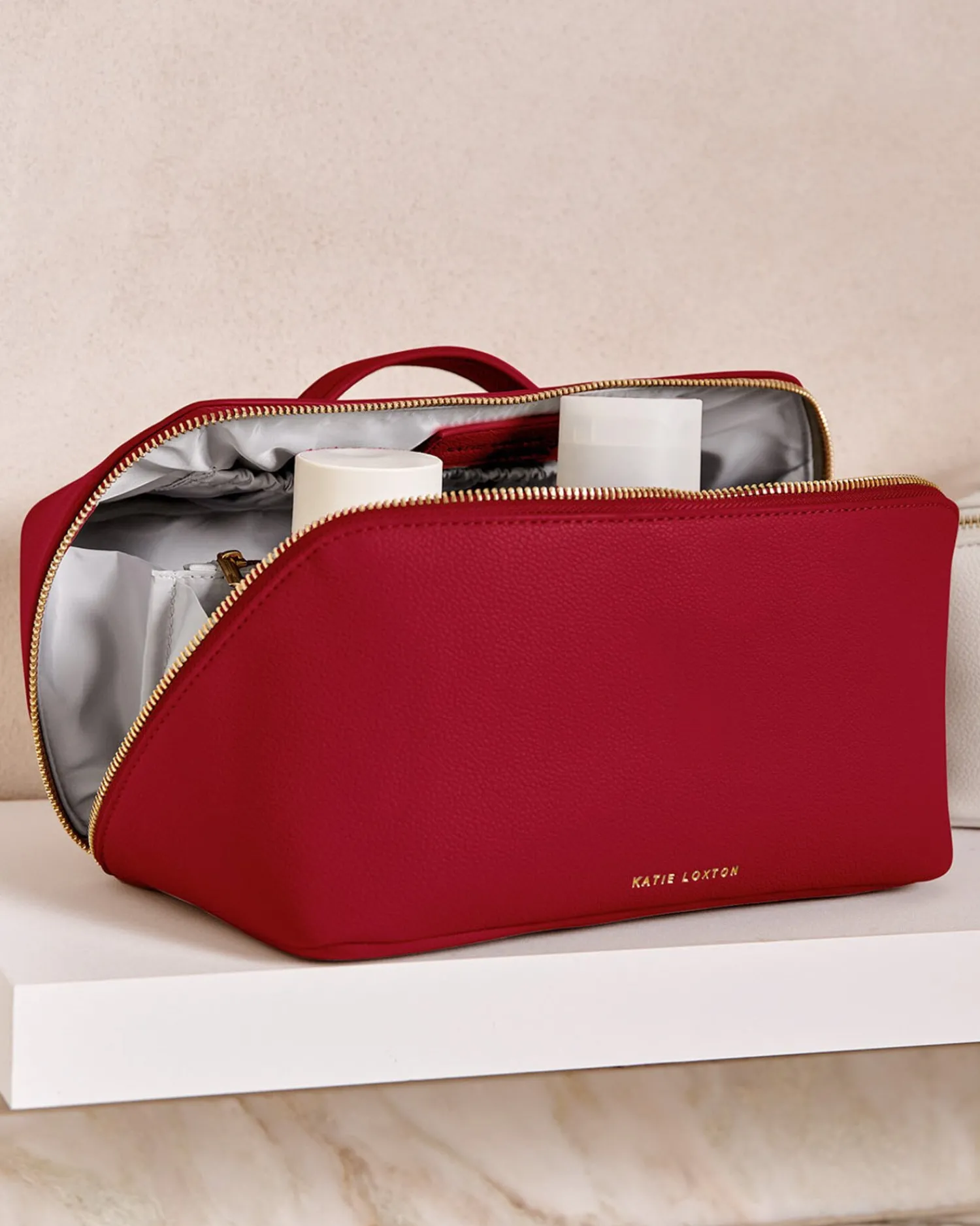 Katie Loxton Large Make Up & Wash Bag Garnet Red Discount
