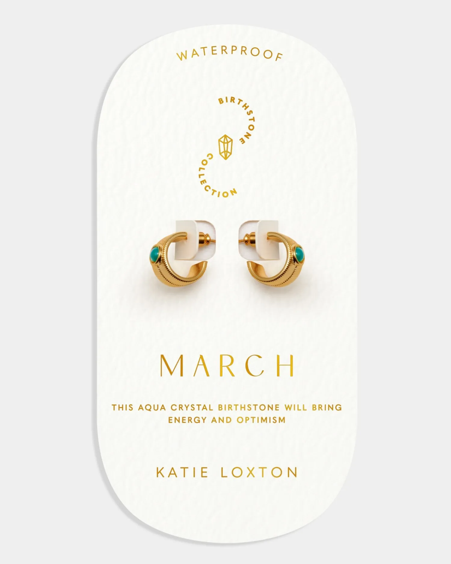 Katie Loxton ' Waterproof Gold Birthstone Hoop Earrings March New