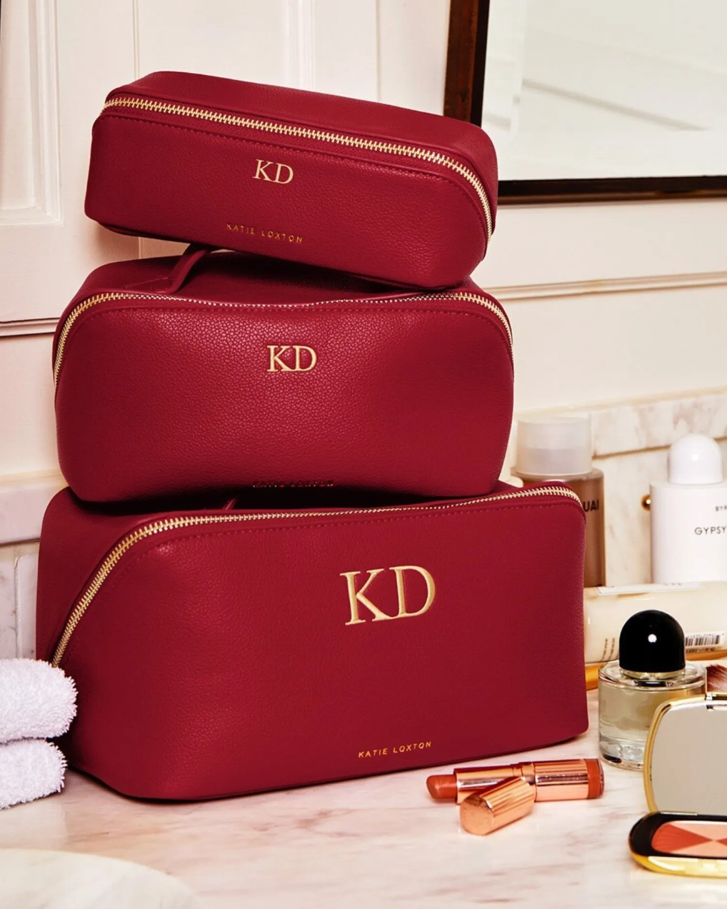 Katie Loxton Medium Make Up & Wash Bag Garnet Red Clearance