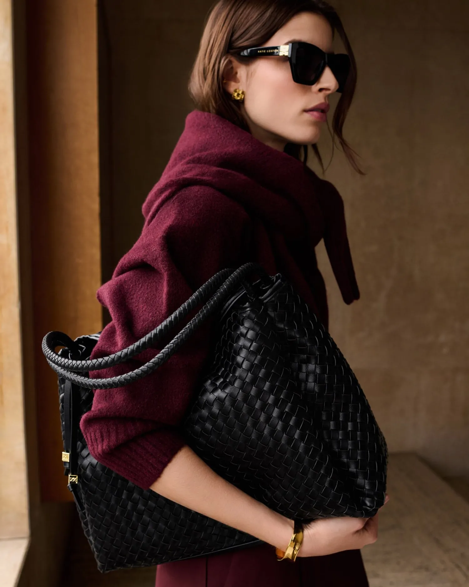 Katie Loxton Nova Hand Woven Large Shoulder Bag Black Online
