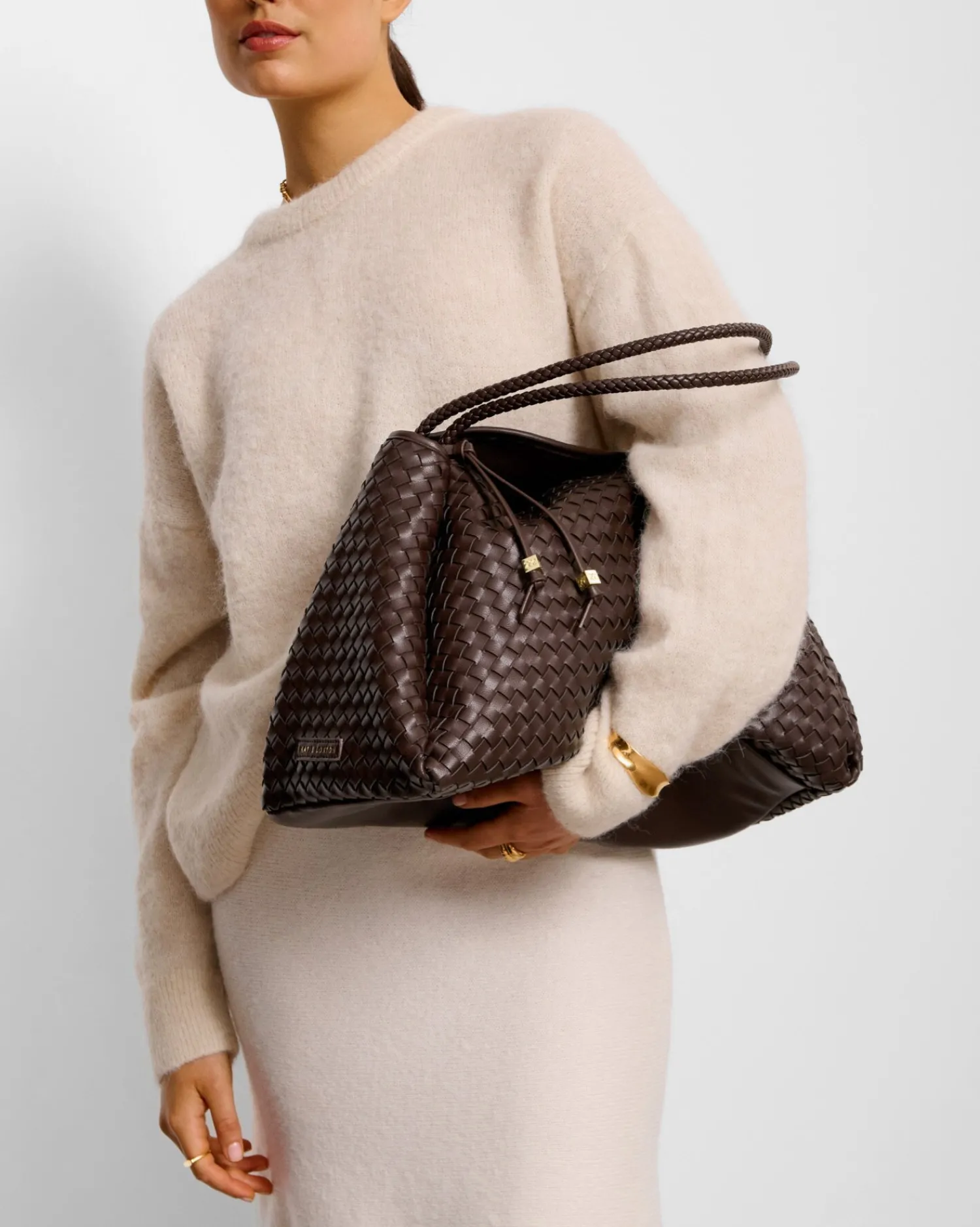 Katie Loxton Nova Hand Woven Large Shoulder Bag Chocolate New