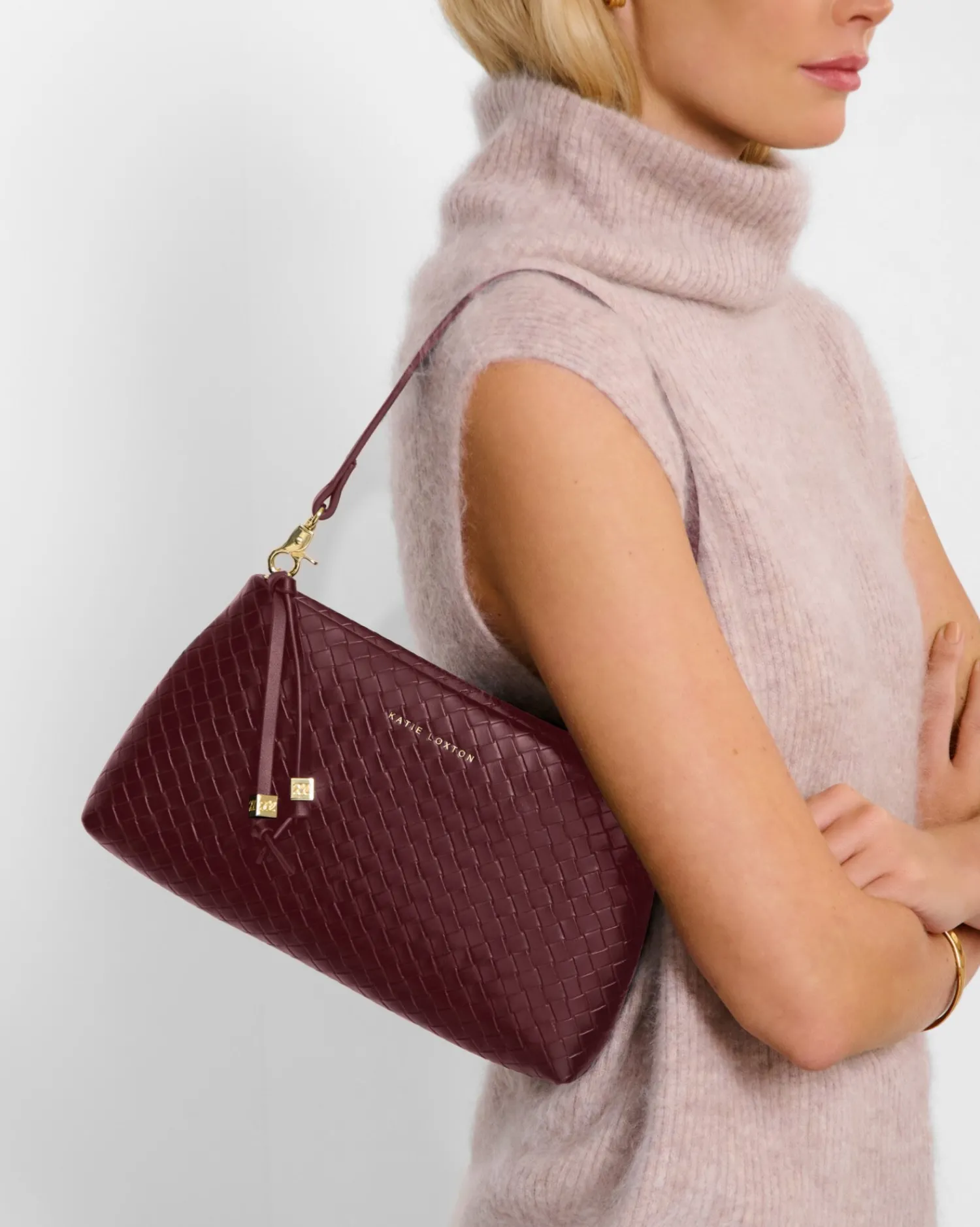 Katie Loxton Nova Woven Texture Clutch Cherry New