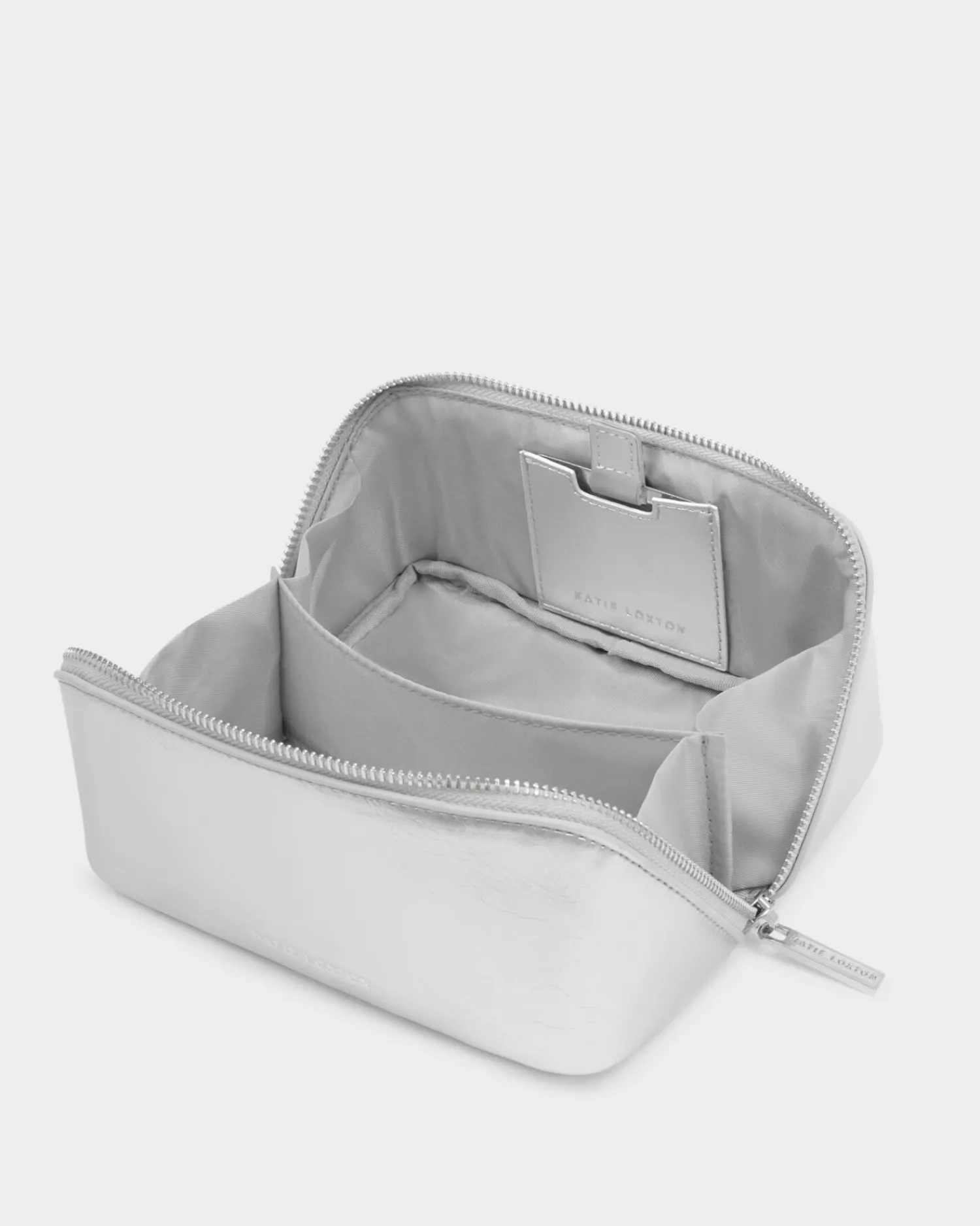 Katie Loxton Patent Crackle Fold-Out Mirror Makeup Bag Silver New
