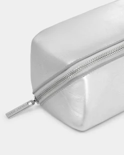 Katie Loxton Patent Crackle Fold-Out Mirror Makeup Bag Silver New