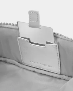 Katie Loxton Patent Crackle Fold-Out Mirror Makeup Bag Silver New