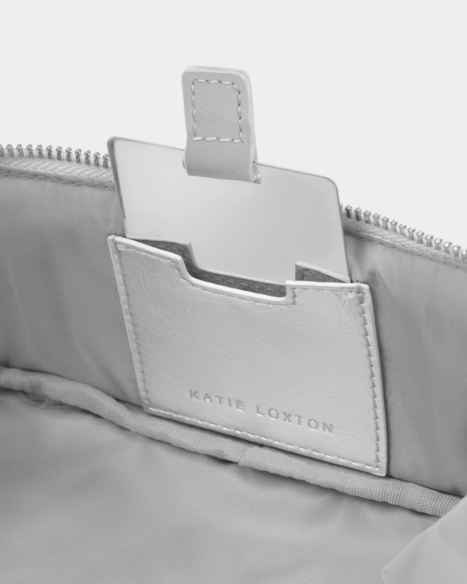 Katie Loxton Patent Crackle Fold-Out Mirror Makeup Bag Silver New