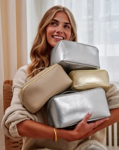 Katie Loxton Patent Crackle Large Makeup & Wash Bag Silver Sale