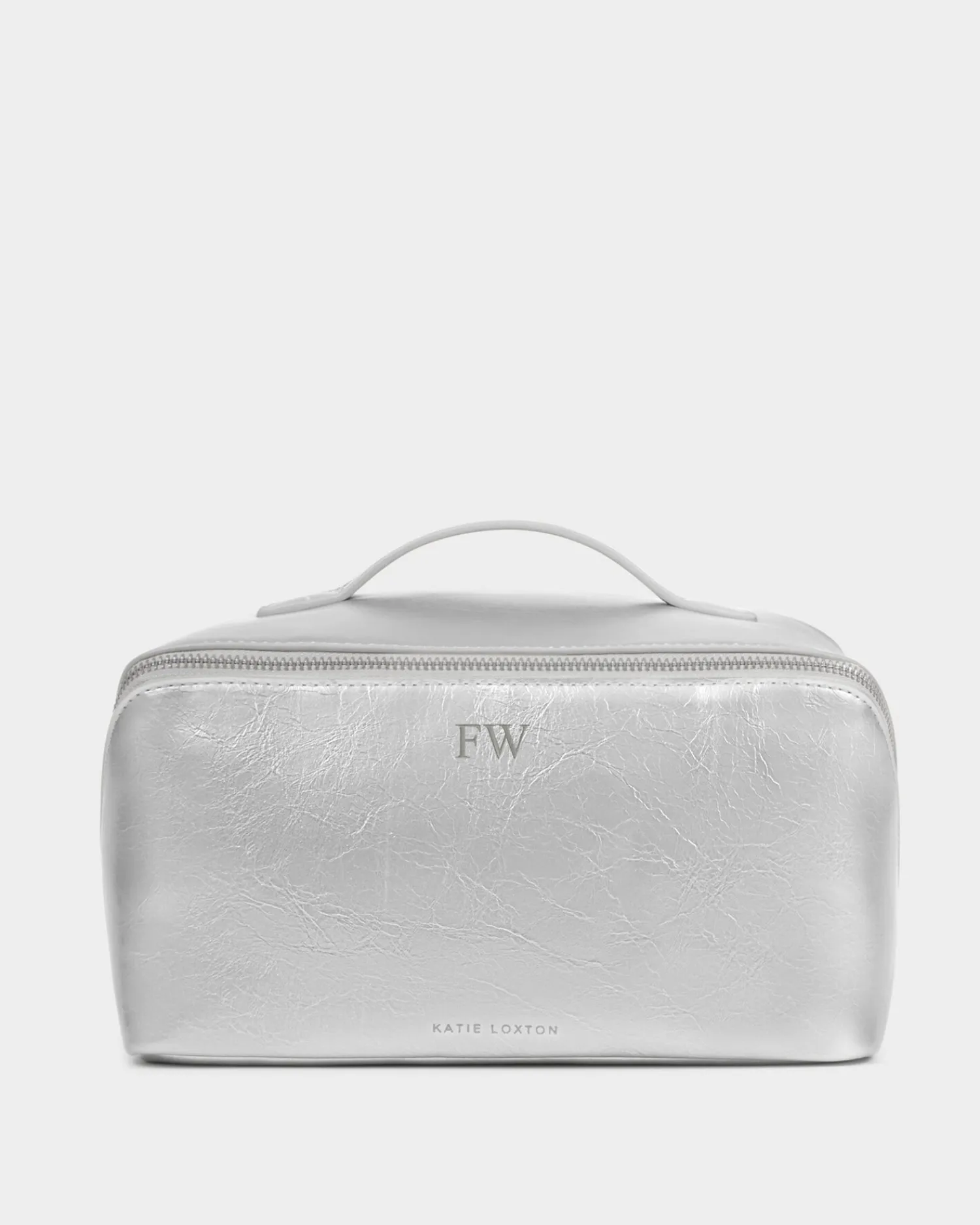 Katie Loxton Patent Crackle Large Makeup & Wash Bag Silver Sale