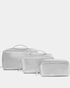 Katie Loxton Patent Crackle Large Makeup & Wash Bag Silver Sale