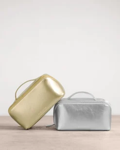 Katie Loxton Patent Crackle Medium Makeup & Wash Bag Gold Best