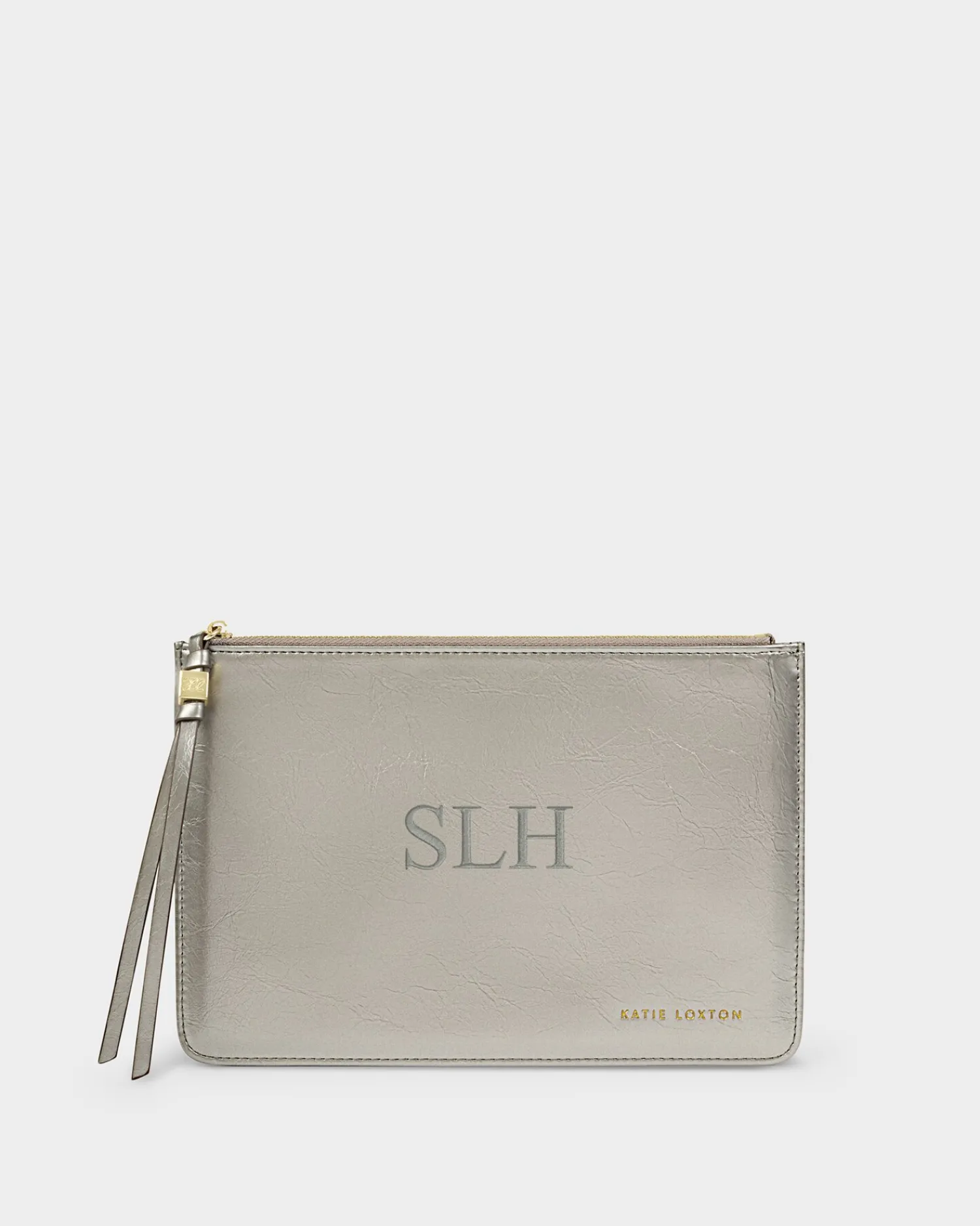 Katie Loxton Patent Crackle Tassel Charm Pouch Pewter Discount