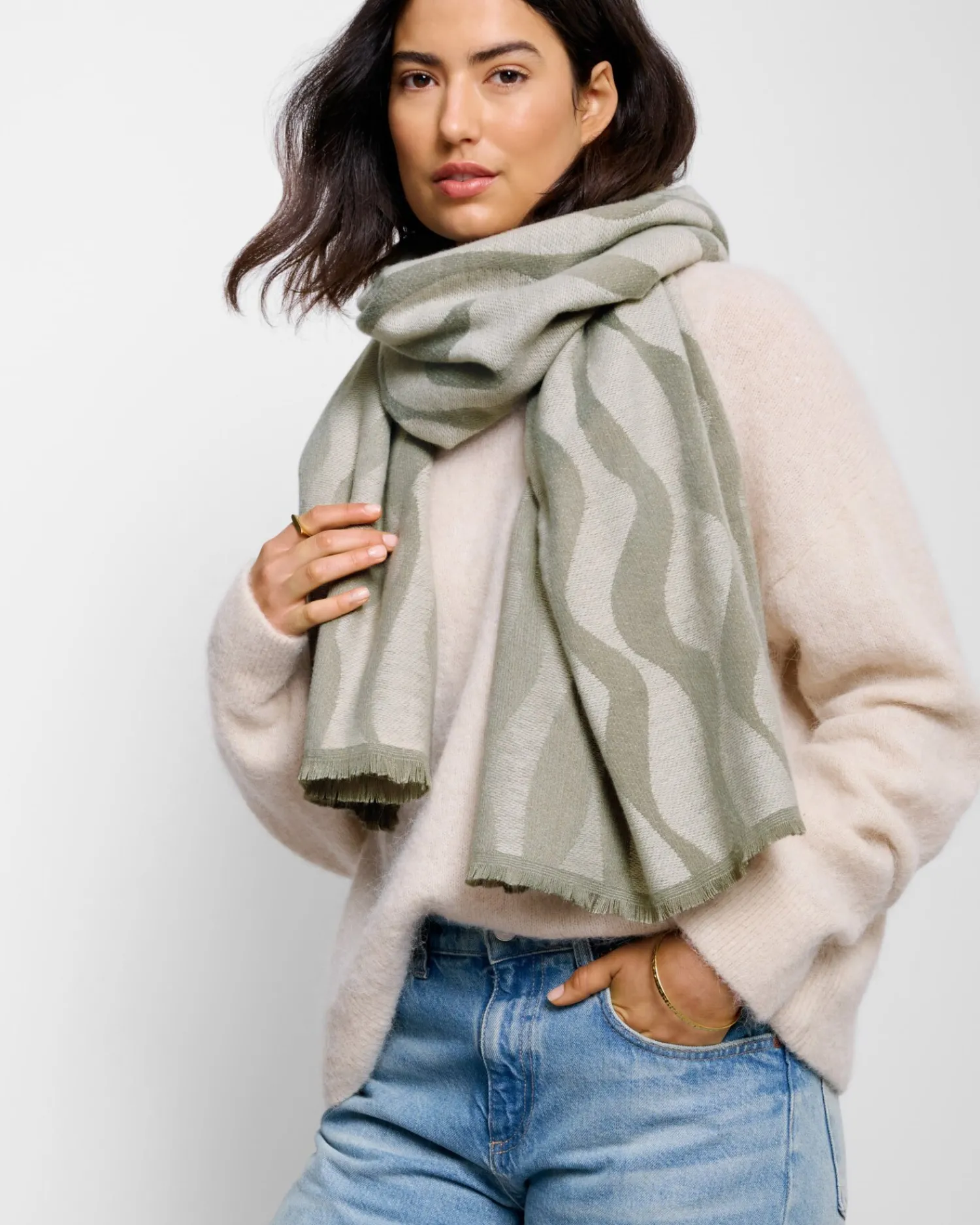 Katie Loxton Printed Blanket Scarf Green Mist Best