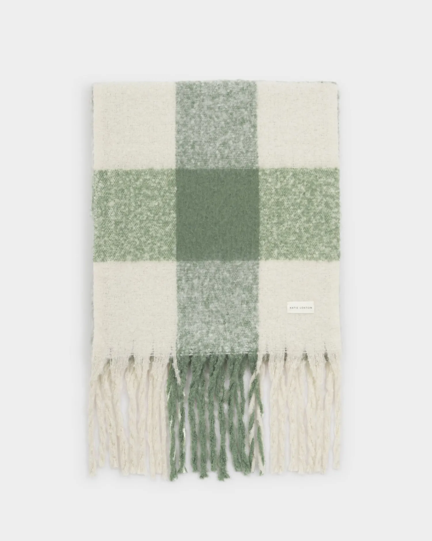 Katie Loxton Recycled Checked Tassel Scarf Graphite Green Clearance