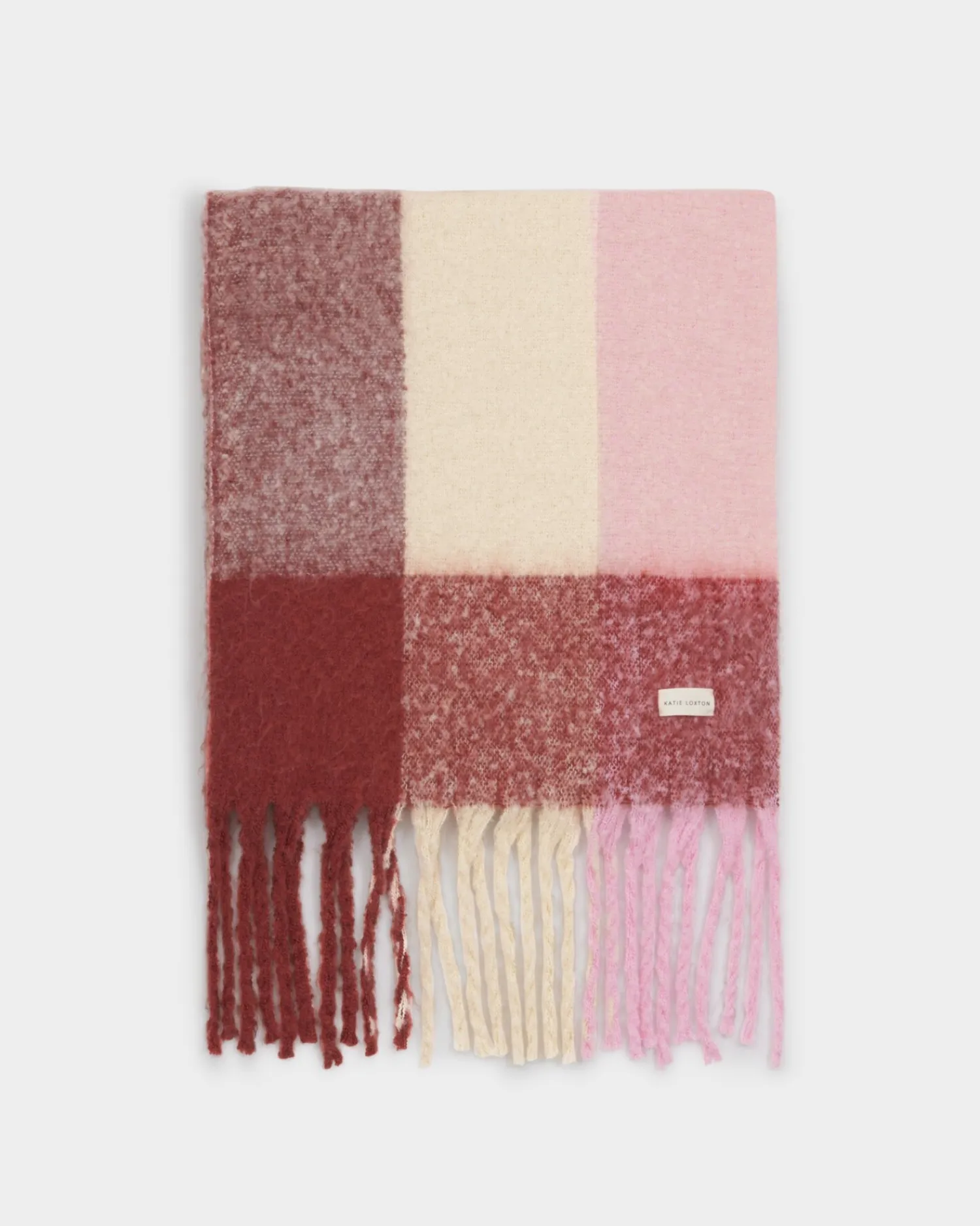 Katie Loxton Recycled Checked Tassel Scarf Pink Sale