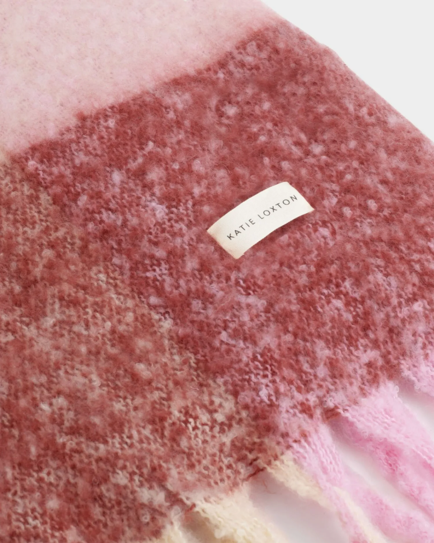 Katie Loxton Recycled Checked Tassel Scarf Pink Sale