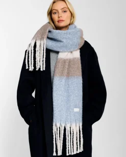 Katie Loxton Recycled Striped Tassel Scarf Blue New