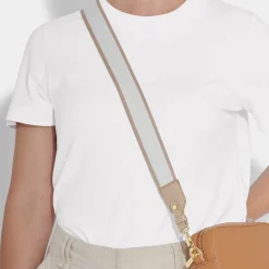 Katie Loxton Stripe Canvas Bag Strap Light Taupe New