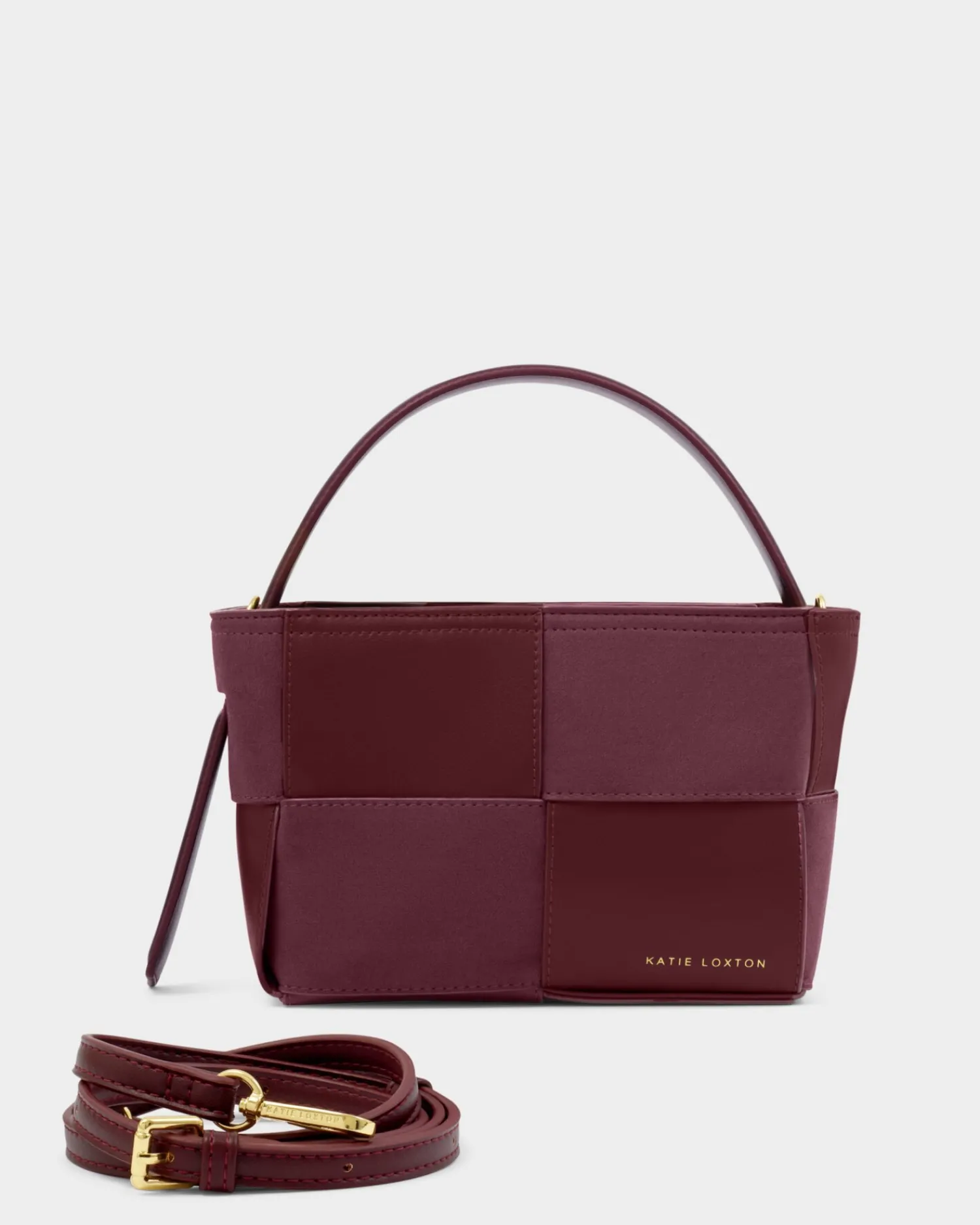 Katie Loxton Taya Hand Woven Suedette Top Handle Bag Cherry New