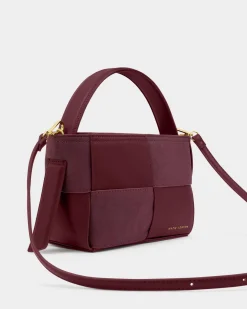 Katie Loxton Taya Hand Woven Suedette Top Handle Bag Cherry New