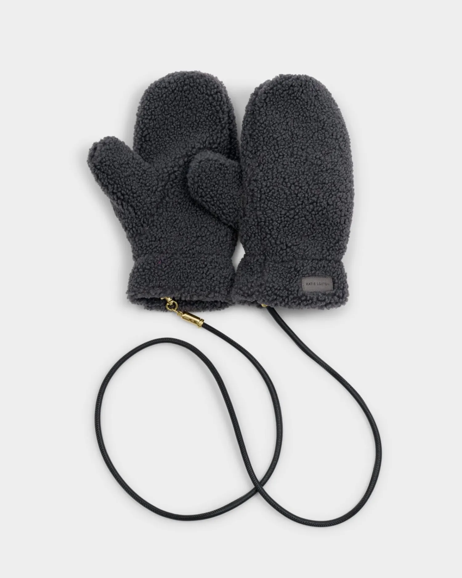 Katie Loxton Teddy Mittens with Cord Charcoal Outlet