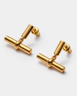 Katie Loxton Themis Waterproof Gold T-Bar Earrings New