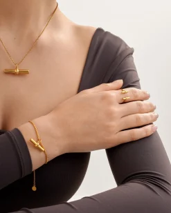 Katie Loxton Themis Waterproof Gold T-Bar Ring Discount